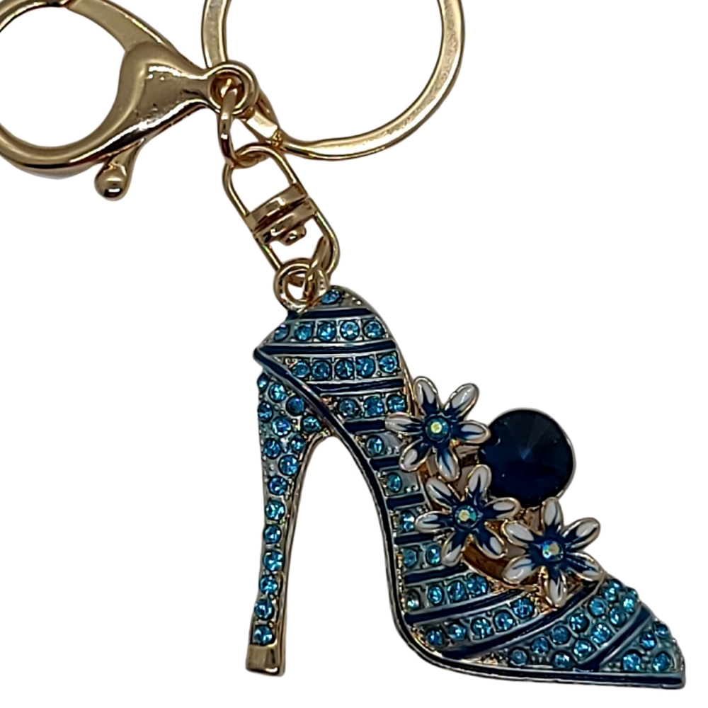 Fashion Rhinestone Blue High heels Keychain